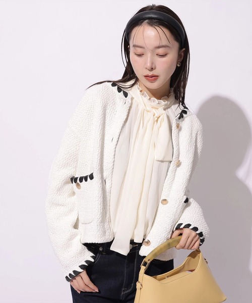 Mystrada（マイストラーダ）の「ブークレニットジャケット（ニット/セーター・レディース・ネイビー/ライトブルー/ホワイト・36/38）」の4枚目の写真