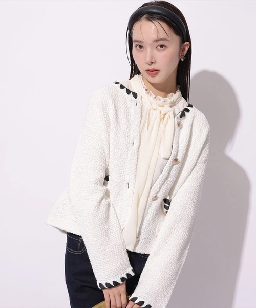 Mystrada（マイストラーダ）の「ブークレニットジャケット（ニット/セーター・レディース・ネイビー/ライトブルー/ホワイト・36/38）」の5枚目の写真