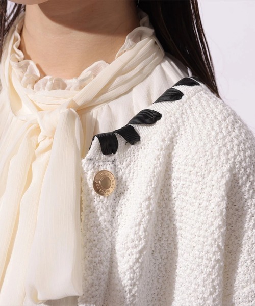 Mystrada（マイストラーダ）の「ブークレニットジャケット（ニット/セーター・レディース・ネイビー/ライトブルー/ホワイト・36/38）」の7枚目の写真