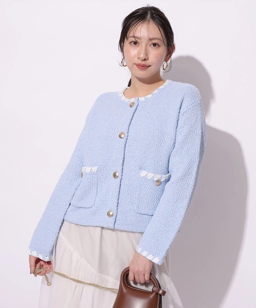 Mystrada（マイストラーダ）の「ブークレニットジャケット（ニット/セーター・レディース・ネイビー/ライトブルー/ホワイト・36/38）」の16枚目の写真