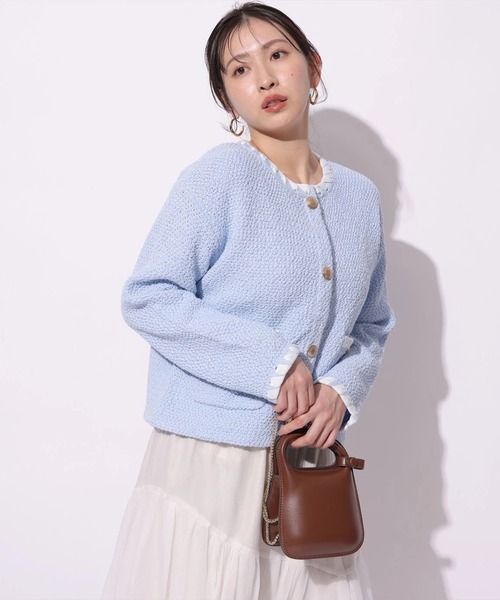 Mystrada（マイストラーダ）の「ブークレニットジャケット（ニット/セーター・レディース・ネイビー/ライトブルー/ホワイト・36/38）」の17枚目の写真