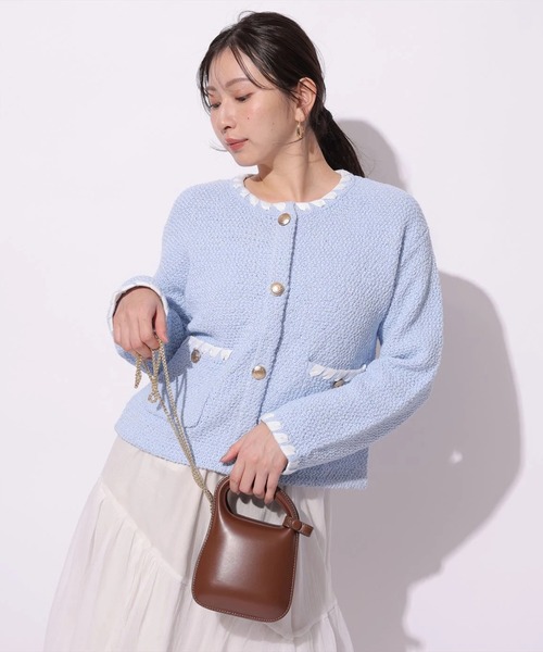 Mystrada（マイストラーダ）の「ブークレニットジャケット（ニット/セーター・レディース・ネイビー/ライトブルー/ホワイト・36/38）」の18枚目の写真