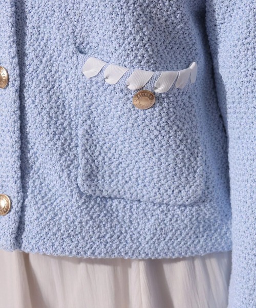 Mystrada（マイストラーダ）の「ブークレニットジャケット（ニット/セーター・レディース・ネイビー/ライトブルー/ホワイト・36/38）」の19枚目の写真