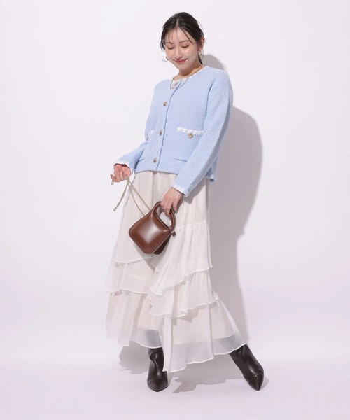 Mystrada（マイストラーダ）の「ブークレニットジャケット（ニット/セーター・レディース・ネイビー/ライトブルー/ホワイト・36/38）」の21枚目の写真