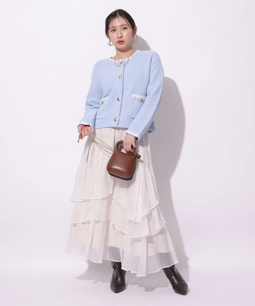 Mystrada（マイストラーダ）の「ブークレニットジャケット（ニット/セーター・レディース・ネイビー/ライトブルー/ホワイト・36/38）」の22枚目の写真