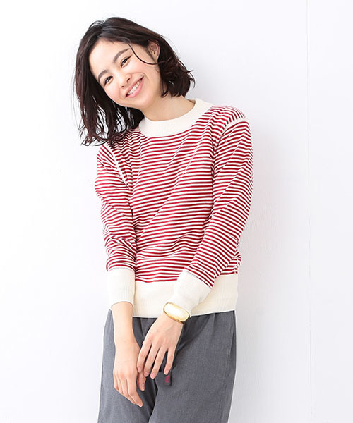 BEAMS BOY（ビームスボーイ）の「BEAMS BOY / 12ゲージ 5mm ボーダー クルー（ニット/セーター・レディース・ブラック/レッド/ネイビー・ONE SIZE）」の3枚目の写真
