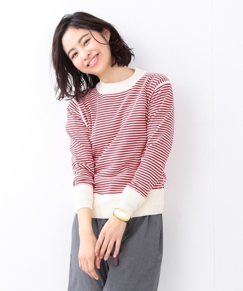 BEAMS BOY（ビームスボーイ）の「BEAMS BOY / 12ゲージ 5mm ボーダー クルー（ニット/セーター・レディース・ブラック/レッド/ネイビー・ONE SIZE）」の4枚目の写真