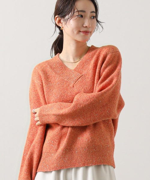 Gready Brilliant(グレディブリリアン)の「2wayスパンコールニット(ニット/セーター・レディース・オレンジ/ライトグレー・38)」の2枚目の写真