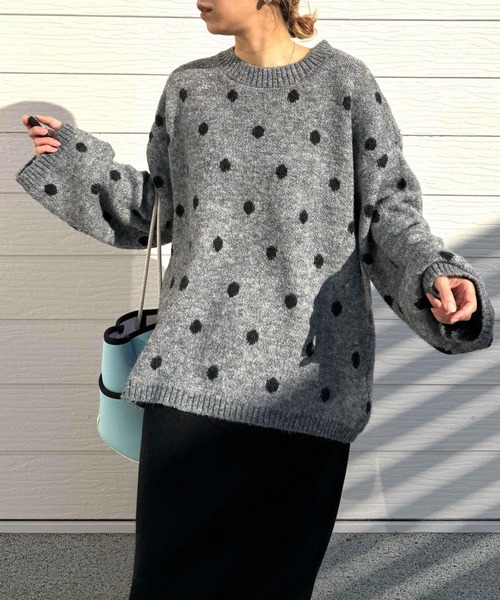 Q（キュー）の「ドットニット（ニット/セーター・レディース・ベージュ/グレー・MEDIUM）」の11枚目の写真