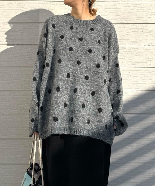 Q（キュー）の「ドットニット（ニット/セーター・レディース・ベージュ/グレー・MEDIUM）」の10枚目の写真