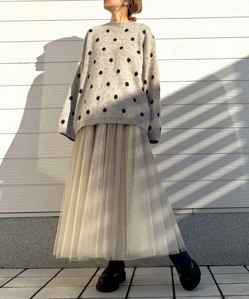 Q（キュー）の「ドットニット（ニット/セーター・レディース・ベージュ/グレー・MEDIUM）」の16枚目の写真