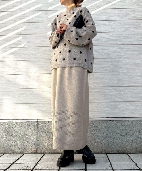 Q（キュー）の「ドットニット（ニット/セーター・レディース・ベージュ/グレー・MEDIUM）」の14枚目の写真