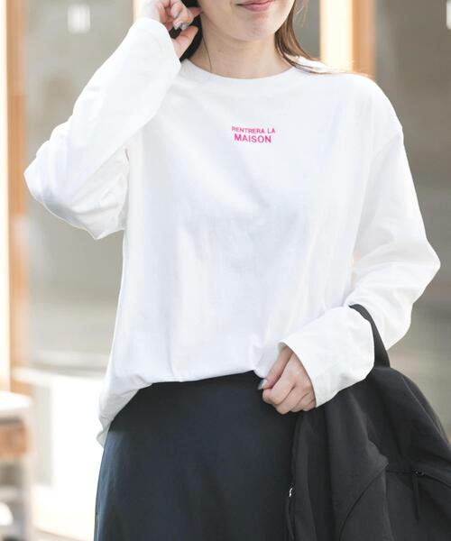 FORK&SPOON（フォークアンドスプーン）の「FORK&SPOON　フロッキープリントロングスリーブTシャツ（Tシャツ/カットソー・レディース・ホワイト系その他/グレー系その他・1）」の2枚目の写真