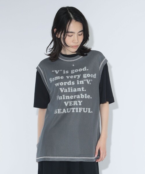 maturely(マチュアリー)の「【8/6再値下げ】maturely / シャンブレー チュール ノースリーブ(Tシャツ/カットソー・レディース・ベージュ/グリーン/チャコールグレー・ONE SIZE)」の2枚目の写真