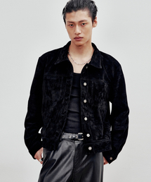ANDROS（アンドロス）の「Cow Suede Trucker Jacket (Black)（ダウンジャケット/コート）」