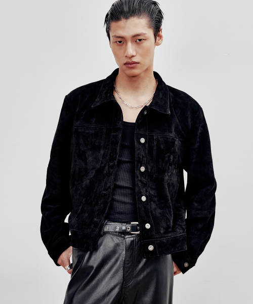 ANDROS(アンドロス)の「Cow Suede Trucker Jacket (Black)(ダウンジャケット/コート・メンズ・その他・LARGE/MEDIUM)」の1枚目の写真