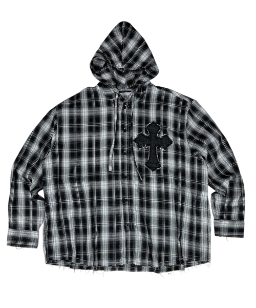 SK8ER ROCK(スケーターロック)の「Cross Cut-Off Tartan Check Hoodie Shirt ((Black))(シャツ/ブラウス・メンズ・その他・ONE SIZE)」の1枚目の写真
