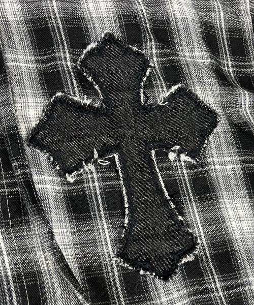 SK8ER ROCK(スケーターロック)の「Cross Cut-Off Tartan Check Hoodie Shirt ((Black))(シャツ/ブラウス・メンズ・その他・ONE SIZE)」の4枚目の写真
