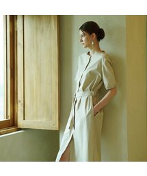 Chain Detail Round Neck Shirt Dress _ Beige
