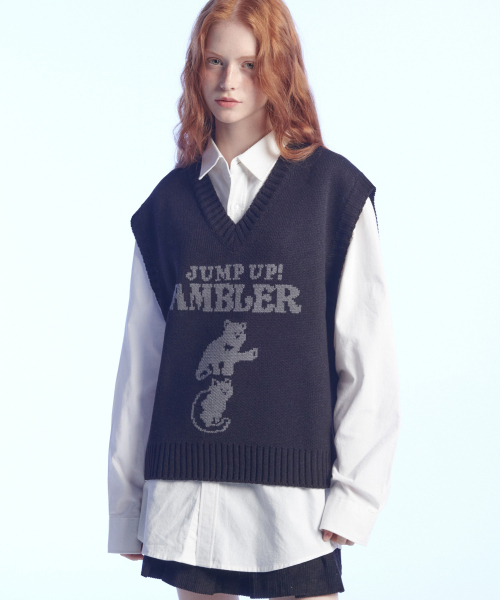 ambler(エムブラー)の「ジャンプアップ、スーパースター! スウェットニットベスト AKN502 (ブラック)(ベスト・レディース・その他・FREE)」の2枚目の写真