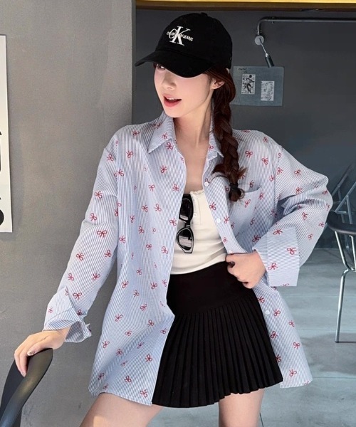 ViViDAY(ビビデー)の「リボン&ストライプ柄ビッグシルエットシャツ(シャツ/ブラウス・レディース・ピンク/ブラック/サックスブルー・M)」の22枚目の写真