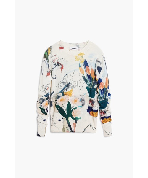 Desigual(デシグアル)の「薄手の植物柄セーター(ニット/セーター・レディース・ホワイト/ブラック・XS/S/M/L/XL)」の2枚目の写真