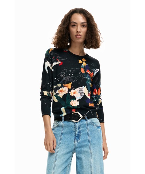 Desigual(デシグアル)の「薄手の植物柄セーター(ニット/セーター・レディース・ホワイト/ブラック・XS/S/M/L/XL)」の6枚目の写真