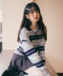 ALPACA STRIPE COLLAR KNIT GRAY