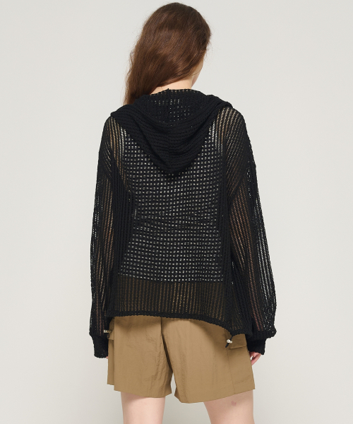 CARGOBROS FOR WOMAN(カーゴブロスフォーウィメン)の「メッシュビーチフードジップアップニット(ブラック)(パーカー・レディース・その他・FREE)」の2枚目の写真