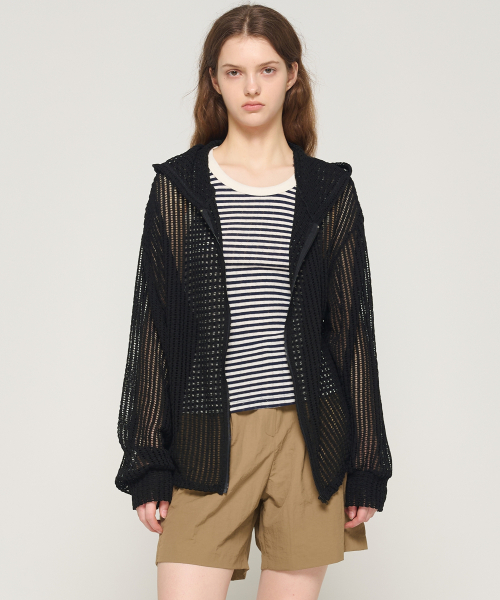 CARGOBROS FOR WOMAN(カーゴブロスフォーウィメン)の「メッシュビーチフードジップアップニット(ブラック)(パーカー・レディース・その他・FREE)」の4枚目の写真
