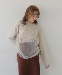 CLEIO（クレイオ）の「【CLEIO】チュールドッキングテープ刺繍ロンT TULLE DOCKING TAPE EMBROIDERY LONG T-SHIRT（Tシャツ/カットソー）」