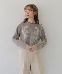 【CLEIO】チュールドッキングテープ刺繍ロンT TULLE DOCKING TAPE EMBROIDERY LONG T-SHIRT