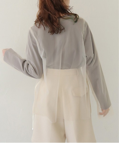 CLEIO（クレイオ）の「【CLEIO】チュールドッキングテープ刺繍ロンT TULLE DOCKING TAPE EMBROIDERY LONG T-SHIRT（Tシャツ/カットソー・レディース・チャコールグレー/ベージュ・FREE）」の9枚目の写真