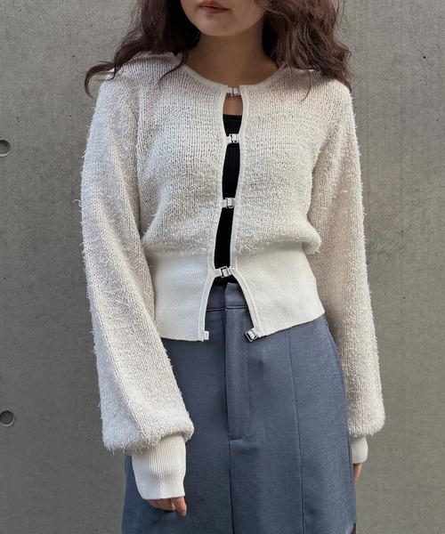 &g'aime（アンジェム）の「【&ｇ'aime 】MIXヤーンカーディガン　Mixed Yarn Cardigan（カーディガン/ボレロ・レディース・ブラック/グレイッシュベージュ/ホワイト・FREE）」の2枚目の写真