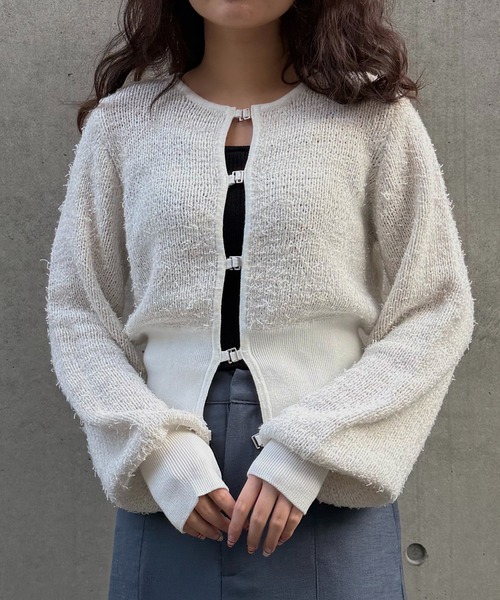 &g'aime（アンジェム）の「【&ｇ'aime 】MIXヤーンカーディガン　Mixed Yarn Cardigan（カーディガン/ボレロ・レディース・ブラック/グレイッシュベージュ/ホワイト・FREE）」の4枚目の写真