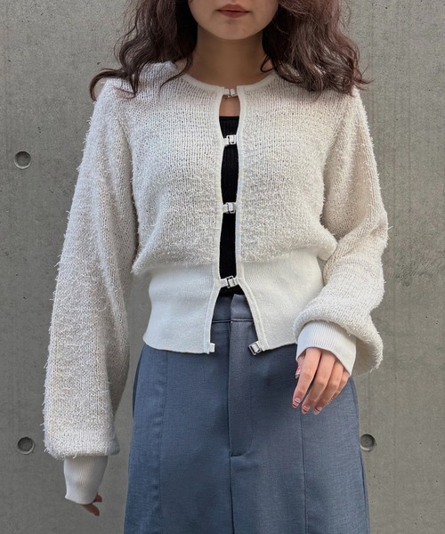 &g'aime（アンジェム）の「【&ｇ'aime 】MIXヤーンカーディガン　Mixed Yarn Cardigan（カーディガン/ボレロ・レディース・ブラック/グレイッシュベージュ/ホワイト・FREE）」の5枚目の写真
