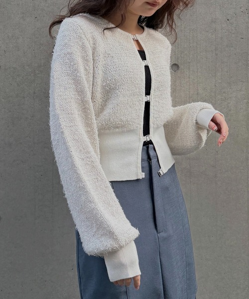 &g'aime（アンジェム）の「【&ｇ'aime 】MIXヤーンカーディガン　Mixed Yarn Cardigan（カーディガン/ボレロ・レディース・ブラック/グレイッシュベージュ/ホワイト・FREE）」の8枚目の写真