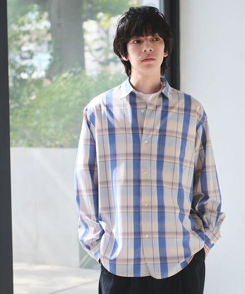 green label relaxing（グリーンレーベルリラクシング）の「ウォッシャブル トロ パターン ジャストルーズ シャツ -ストレッチ-（シャツ/ブラウス・メンズ・ネイビー/ベージュ/ダークブラウン/オフホワイト・S/XL/M/L）」の3枚目の写真