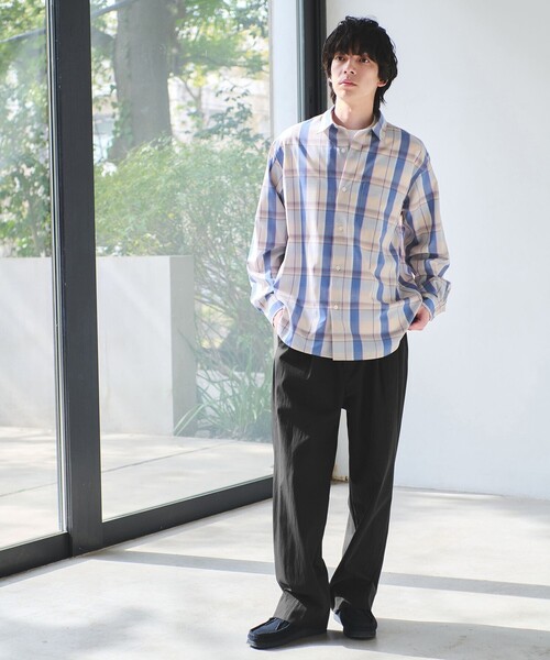 green label relaxing（グリーンレーベルリラクシング）の「ウォッシャブル トロ パターン ジャストルーズ シャツ -ストレッチ-（シャツ/ブラウス・メンズ・ネイビー/ベージュ/ダークブラウン/オフホワイト・S/XL/M/L）」の5枚目の写真