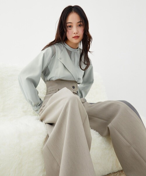 UNITED TOKYO（ユナイテッドトウキョウ）の「【新作】シアーレイヤーブラウス｜ウォッシャブル/オフィスカジュアル/オケージョン/防シワ/UVカット/給水速乾/限定カラー/春服（シャツ/ブラウス・レディース・ピンク/グリーン/ライトベージュ/グレー・FREE）」の6枚目の写真