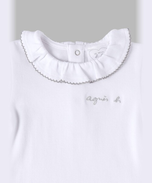 agnes b.(アニエスベー)の「ベビー ロゴ 刺繍 コットン 半袖 コンビネゾン(Tシャツ/カットソー・キッズ・ホワイト・6MONTH/1YEAR)」の3枚目の写真