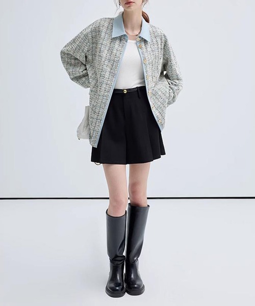 &soiree(アンドソワレ)の「ビックシルエットツイードライクポケット付きシャツ(シャツ/ブラウス・レディース・サックスブルー・LARGE/MEDIUM/SMALL)」の5枚目の写真