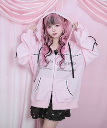 Magia Charm（マギアチャーム）の「レース ハート リボン ダブルジップパーカー / オーバーサイズ 裏毛 長袖（パーカー）」