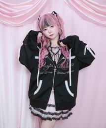 Magia Charm（マギアチャーム）の「レース ハート リボン ダブルジップパーカー / オーバーサイズ 裏毛 長袖（パーカー）」