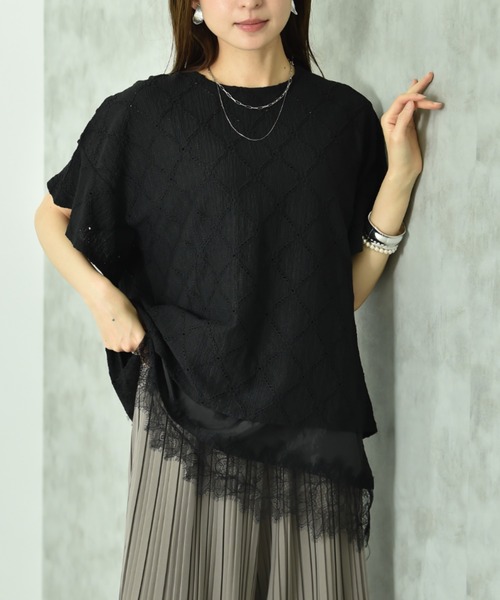 INTERPLANET（インタープラネット）の「アイレットレースプルオーバー（Tシャツ/カットソー・レディース・サックスブルー/ブラック/オフホワイト・FREE）」の4枚目の写真