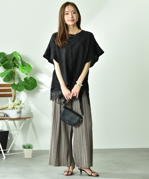 INTERPLANET（インタープラネット）の「アイレットレースプルオーバー（Tシャツ/カットソー・レディース・サックスブルー/ブラック/オフホワイト・FREE）」の11枚目の写真