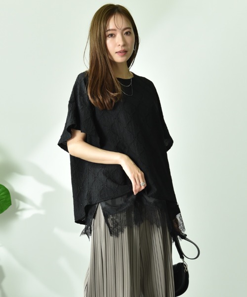 INTERPLANET（インタープラネット）の「アイレットレースプルオーバー（Tシャツ/カットソー・レディース・サックスブルー/ブラック/オフホワイト・FREE）」の10枚目の写真