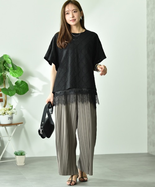 INTERPLANET（インタープラネット）の「アイレットレースプルオーバー（Tシャツ/カットソー・レディース・サックスブルー/ブラック/オフホワイト・FREE）」の8枚目の写真