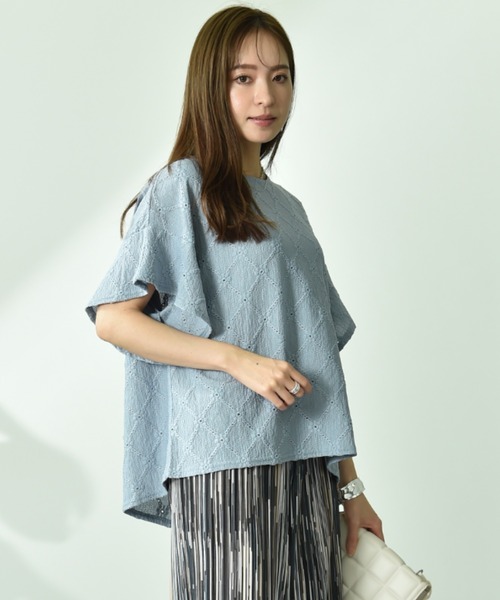 INTERPLANET（インタープラネット）の「アイレットレースプルオーバー（Tシャツ/カットソー・レディース・サックスブルー/ブラック/オフホワイト・FREE）」の21枚目の写真