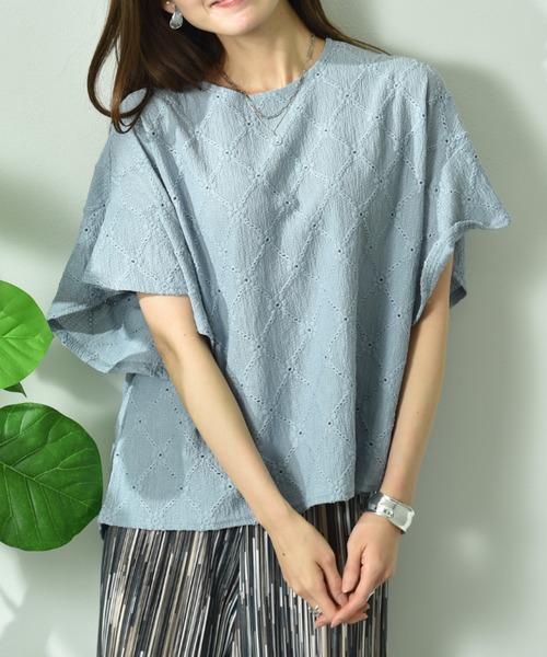 INTERPLANET（インタープラネット）の「アイレットレースプルオーバー（Tシャツ/カットソー・レディース・サックスブルー/ブラック/オフホワイト・FREE）」の18枚目の写真